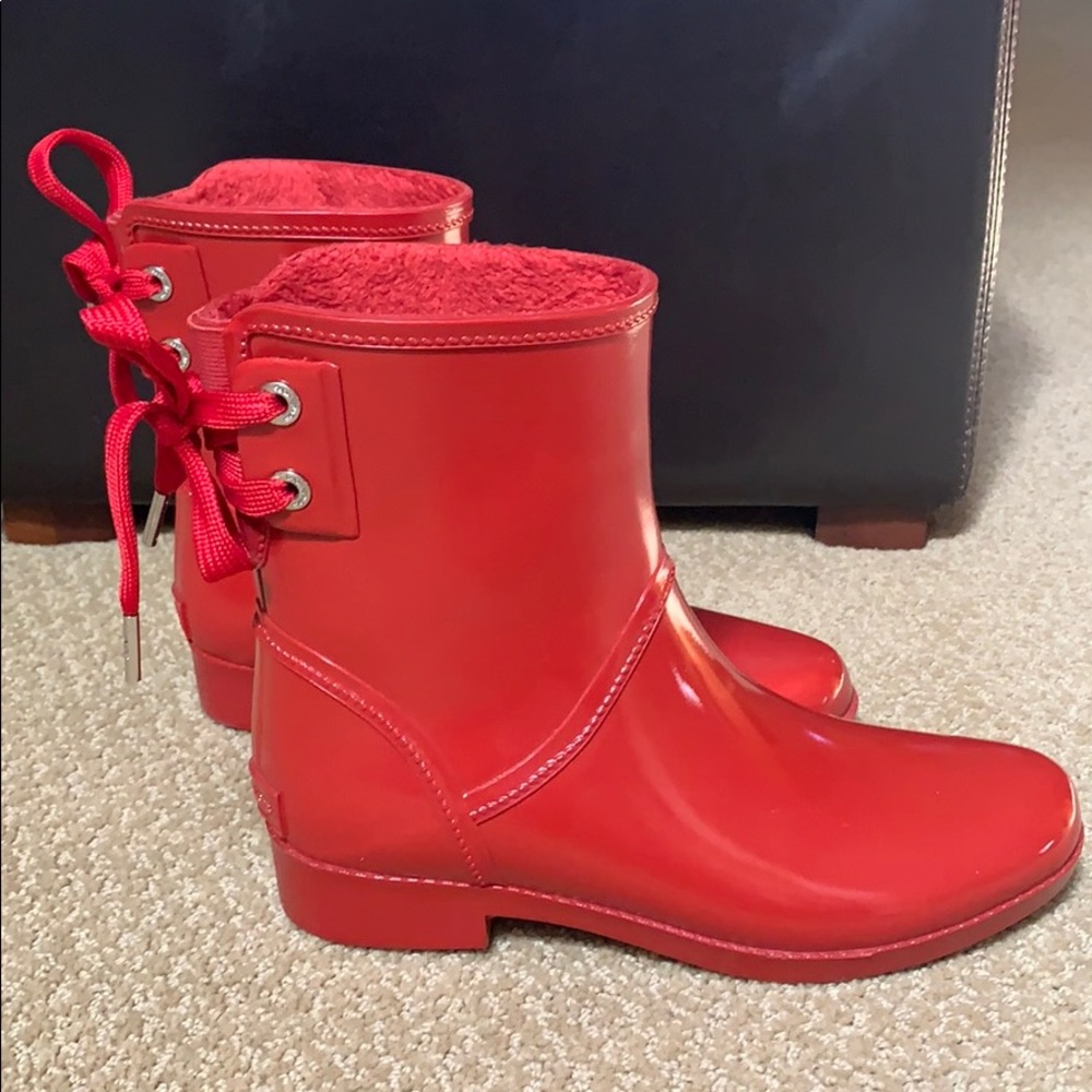 Red Michael Kors rain boots